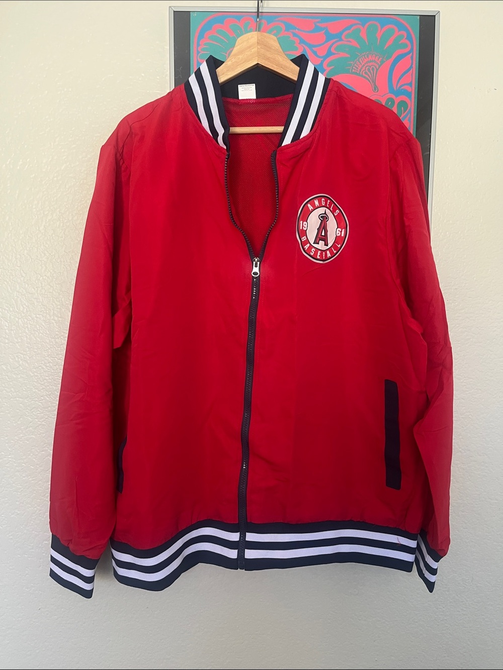 Angels Red Bomber Jacket with Striped Trim